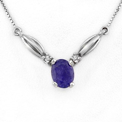 Genuine 1.30 ctw Tanzanite & Diamond Necklace 10K Gold  