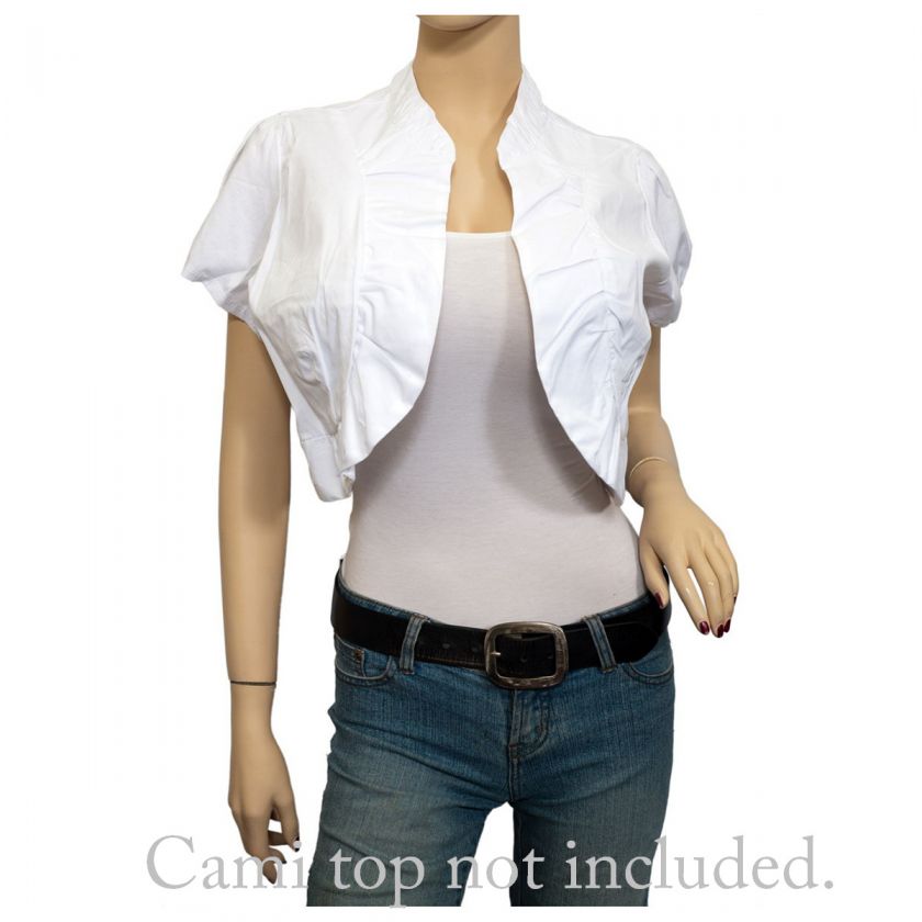 Jr Plus size Cotton Open Front Cropped Bolero Shrug White  