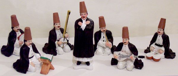 MAWLANA RUMIS SUFI MUSICIANS CERAMIC FIGURINE SET 7pcs   LARGER SIZE 