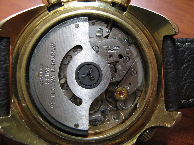 Rare Wakmann Chrono Gold Tone Mens Watch Automatic 42mm  