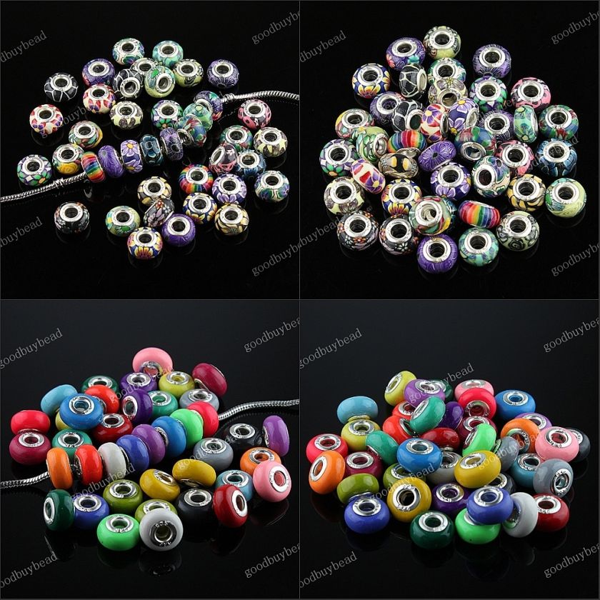 WHOLESALE MIXED POLYMER CLAY EUROPEAN BIG HOLE CHARM BEADS FINDINGS 