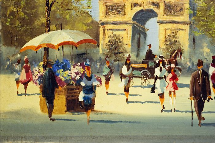 VINTAGE PARIS STREET SCENE OIL PAINTING BERTE FRANCE  