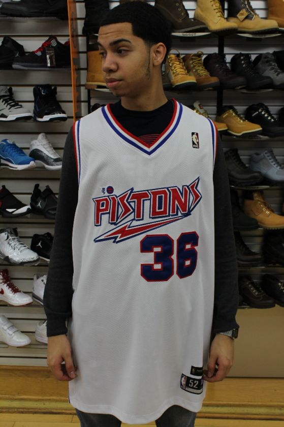 Detroit Pistons White Royal Blue Red Rasheed Wallace #36 Throwback 