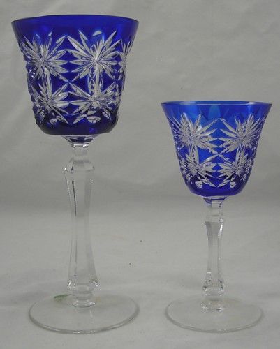 KUSAK COBALT BOHEMIAN CRYSTAL Butterfly Cut To Clear Red Claret Wine 