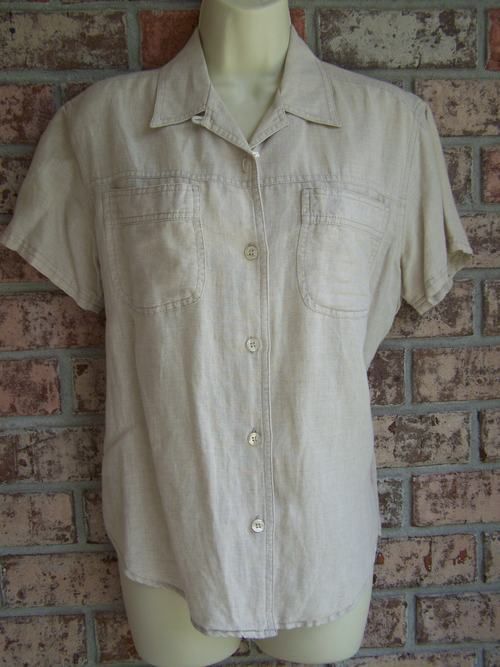 Misses LIZ WEAR Tan Linen Shirt/Top Petite P EUC 4/6  