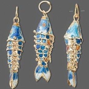 Stunning Gold P Cloisonne Flexible Aqua Fish Pendants  