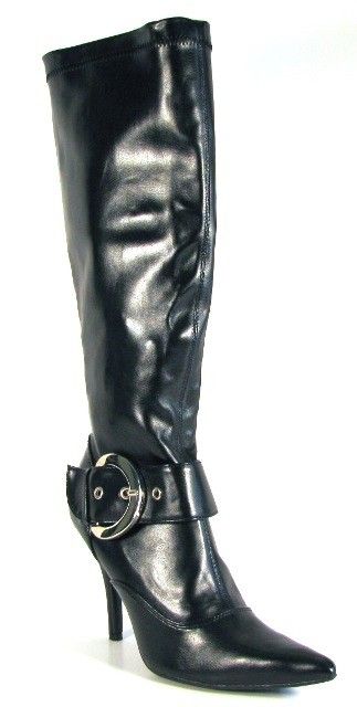 PAPRIKA HOLE S BLACK POINTY TOE KNEE HIGH BOOT  