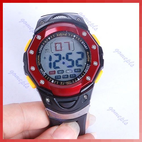 Waterproof Cold Light Plastic Band Sport Digital Watch Red  