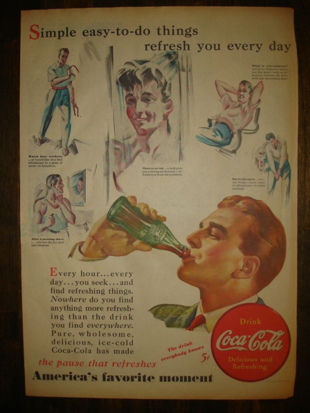   Vintage1939 Color Ad 21.5x15.5 Coke Bottle Boxing Golf cola (c21