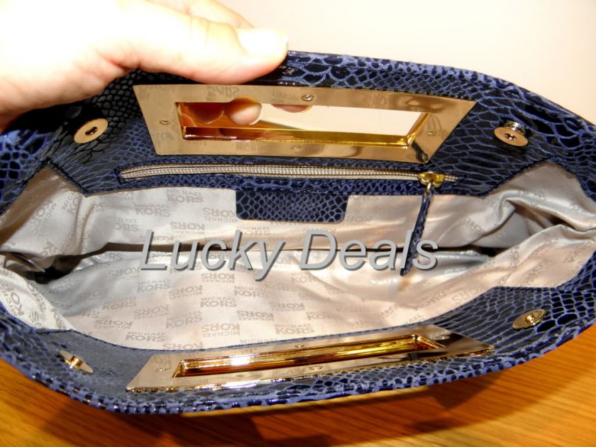 MICHAEL KORS PYHTON BERKLEY ITEMS CLUTCH HANDBAG NAVY  