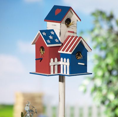 Patriotic Birdhouse Lawn Stake My Country Bird Condo  