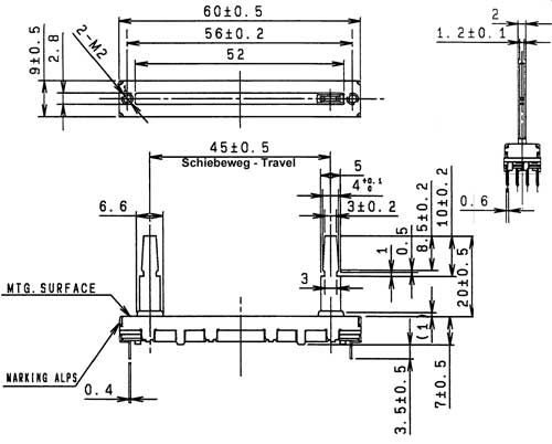 ALPS 45mm slide Fader RS45112 10K dual linear pot  