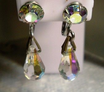 VINTAGE Aurora Borealis GLASS CRYSTAL SB Earrings  