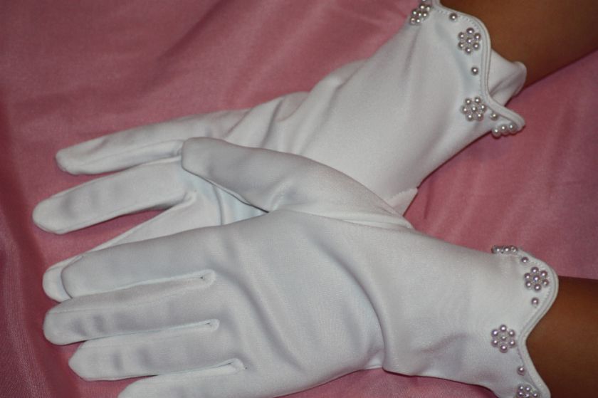 Flowergirl Wedding Bridesmaid Satin White Gloves 509  
