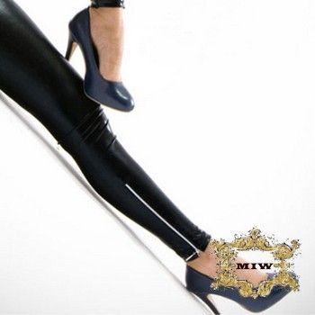   XL New Black Leather Look Zip Up Fashion Skinny Pants Leggings  