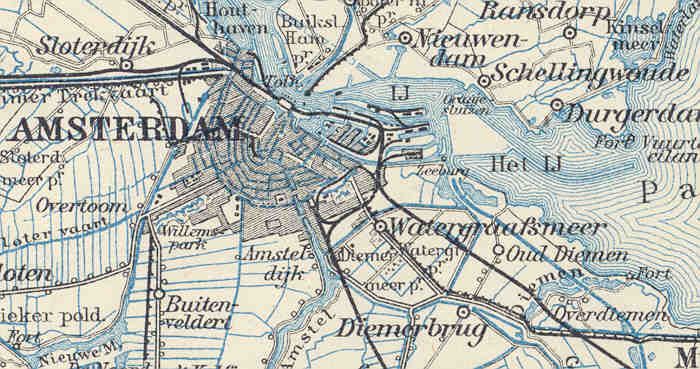 Netherlands Holland AMSTERDAM ENVIRONS. Old Vintage Map. 1910  