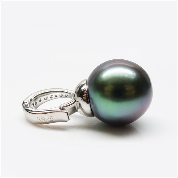 BEAUTIFUL GREENLUSTER10.9MM GENUINE TAHITIAN PEARL 925 SILVER 