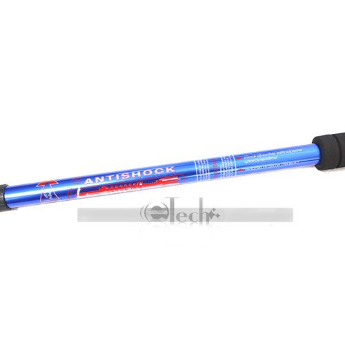 Durable Alpenstock Hiking Walking Stick Shock Retractable Blue Compass 