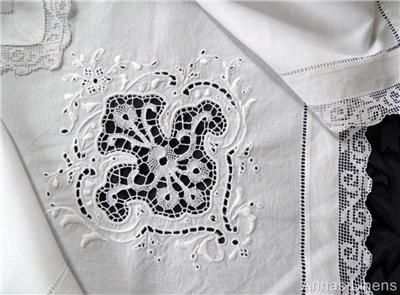 Vintage Italian Linen Table Cloth Needlelace Whitework  