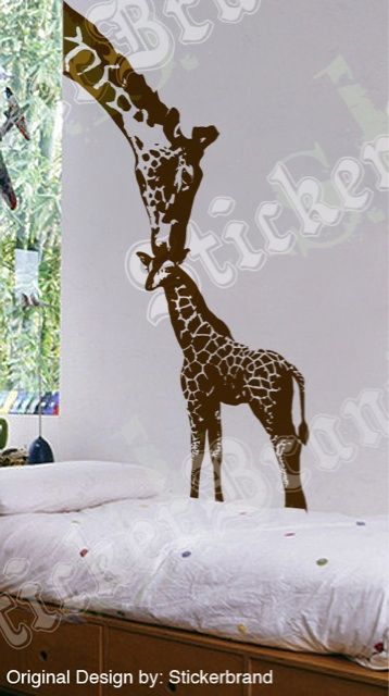 Vinyl Wall Decal Sticker Baby Giraffe w/ Mother 7ft Big  