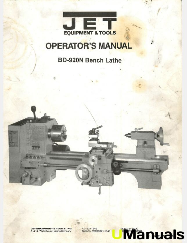 JET BD 920N Bench Lathe Instruction Manual  