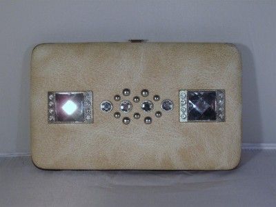 Bone Tan Western Cowgirl Rhinestone Flat Thick Checkbook Billfold 