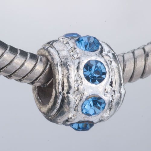 PUGSTER BLUE CRYSTAL DECEMBER BIRTHSTONE SILVER TONE CHARM BEAD FOR 