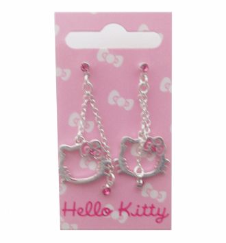 Hello Kitty Pink Bow Diamante double chain earrings  