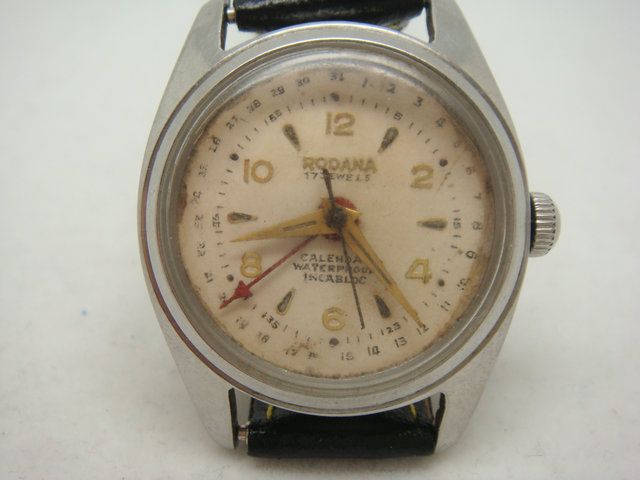 VINTAGE swiss RODANA Pointer calendar 17J Mans WATCH 40s  