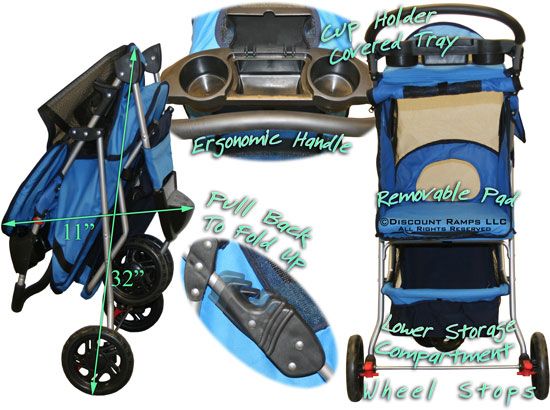 BLUE FOLDING DOG STROLLER CARRIER PET STROLLERS DOGS  