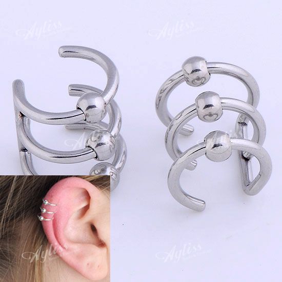   Steel Ball Ear Cuff Fake Earring Cartilage Clip On Wrap 1.2mm  