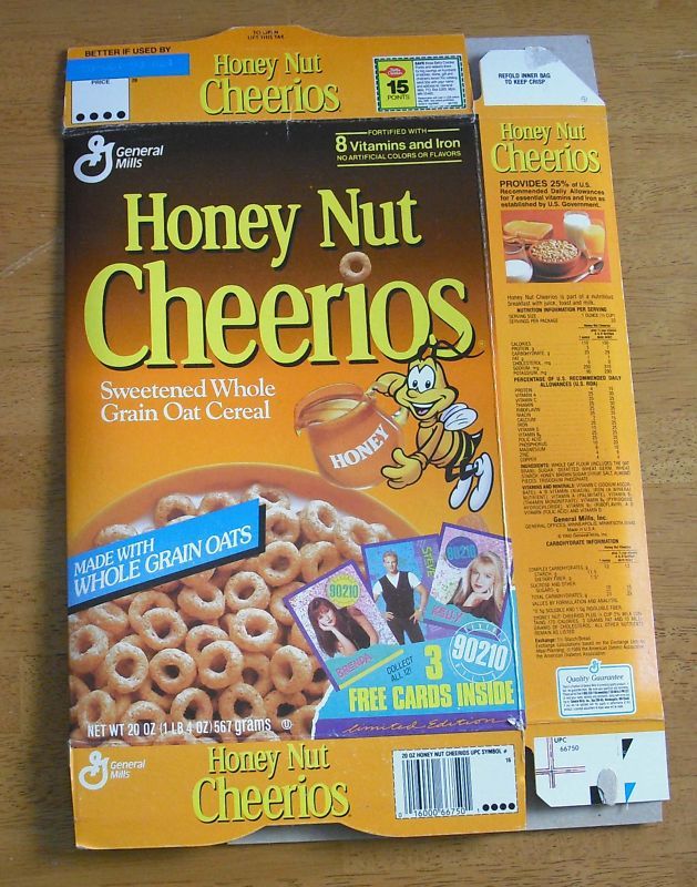 1991 Honey Nut Cheerios cereal box 90210 Beverly Hills  