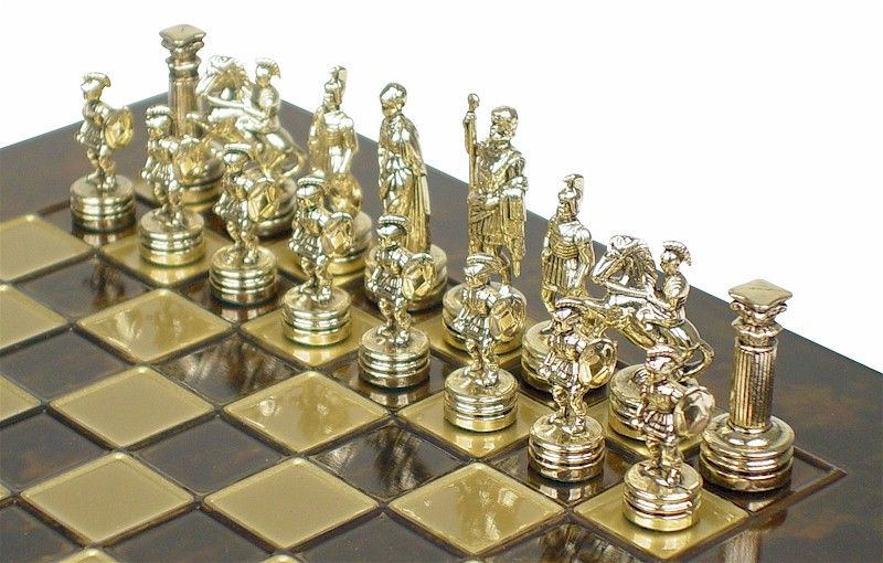 Romans Copper & Brass Chess Set & Board Package, Brown  