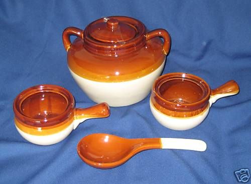 Chili Soup SET 4 pieces NEW Bowls Spoon Pot Browns  