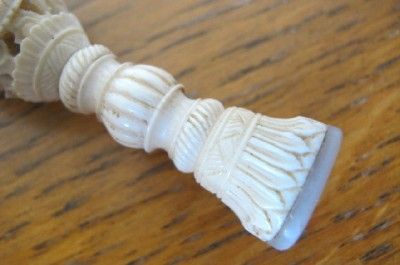 ANTIQUE CHINESE CANTON CARVED OX BONE DRAGON WAX SEAL  