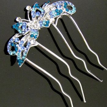    1p Austrian rhinestone crystal butterfly hair comb fork