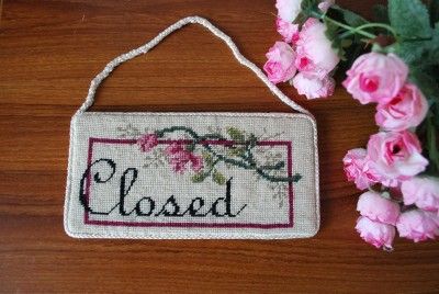 Handmade Wool Needlepoint Tapestry OPEN CLOSED Sign  