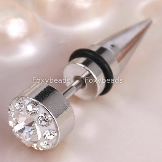 WHITE Stainless Steel Fake Piercing Spike Earring Stud  