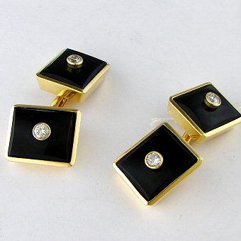 14k Gold Onyx and Diamond Mens Cufflinks  