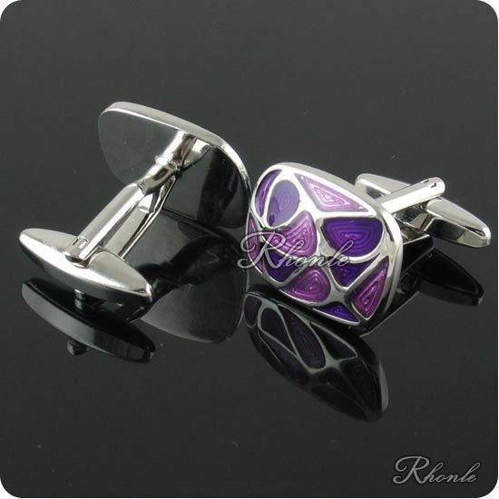 PURPLE ENAMEL SILVER RHODIUM CUFFLINKS CL320C  