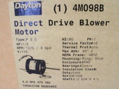 Dayton PSC Motor 4M098B 1/3 HP Reversible K55HXREH 9525  