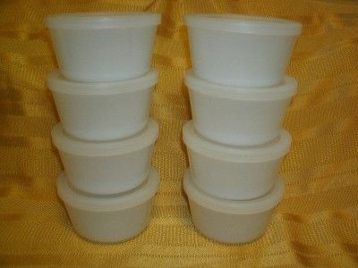 Set of 8 GLASBAKE CUSTARD CUPS Milk Glass 4 oz W Lids  