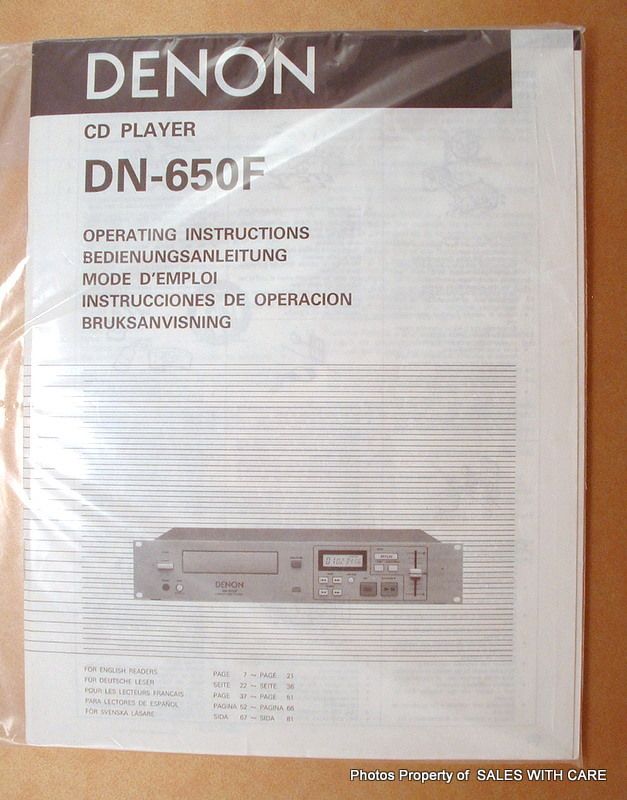 DENON DN 650F Pro CD Player Operating Manual  FREE SHIP  