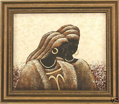 Ethnic African Black Women art   FRAMED OIL PAINTING  