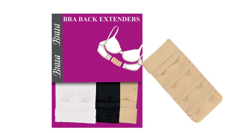 BRAZA BLACK WHITE BEIGE SOFT NYLON BRA BAND EXTENDERS  