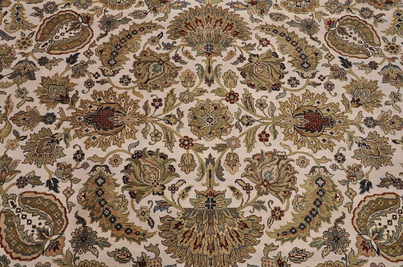 NEW 10x14 AREA RUG HANDMADE KNOTTED IVORY GREEN JAIPUR  