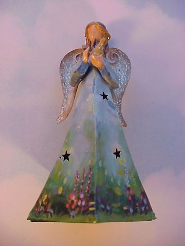 Garden Mural Tin Angel Christmas Ornament Hand Painted  