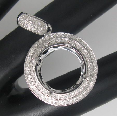 SOLID 14K WHITE GOLD DIAMOND SEMI MOUNT SETTING PENDANT  