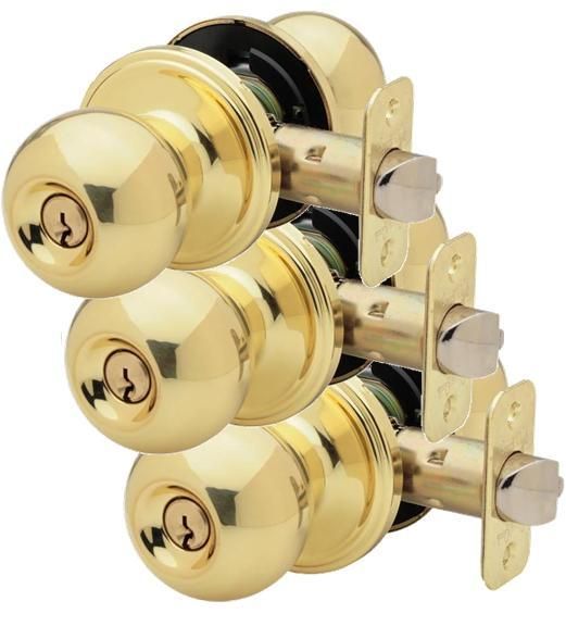 Exterior Key Ball Knob Entry Door Lock Polished Brass  