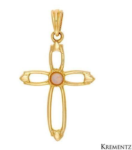 Krementz OPAL 14KT SOLID GOLD CROSS PENDANT  